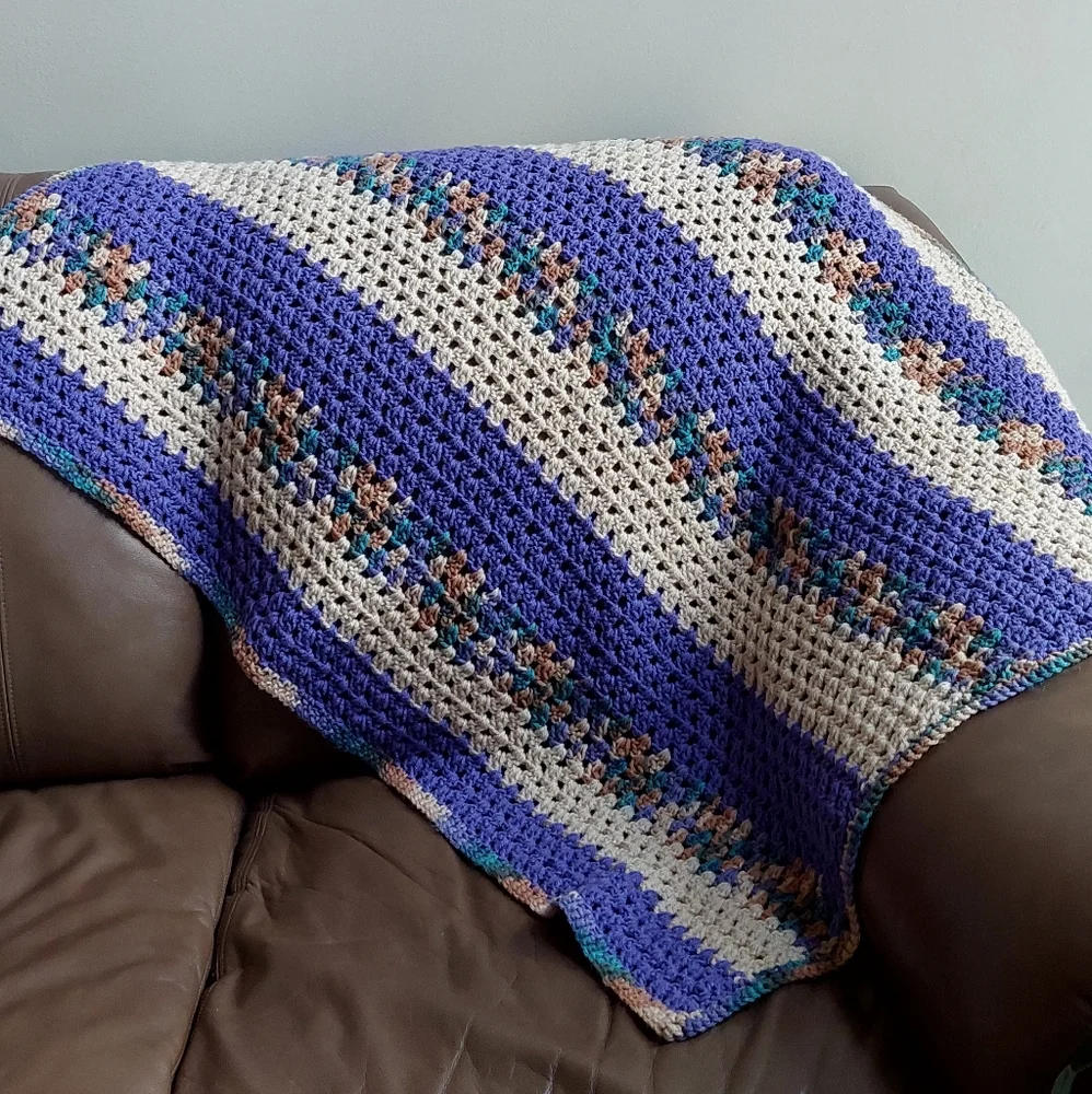 Afghan Crochet Lap Blanket Throw Purple Beige 36